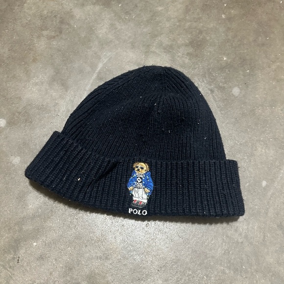 Polo Ralph Lauren ski bear beanie hat men’s black - Picture 1 of 2
